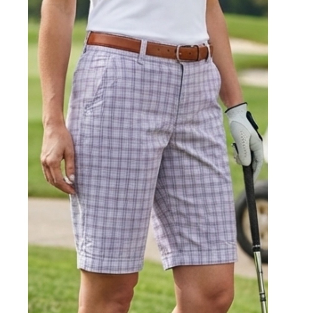 Puma Golf Plaid Bermuda Shorts Womens 8 Purple White Checkered Sporty Preppy